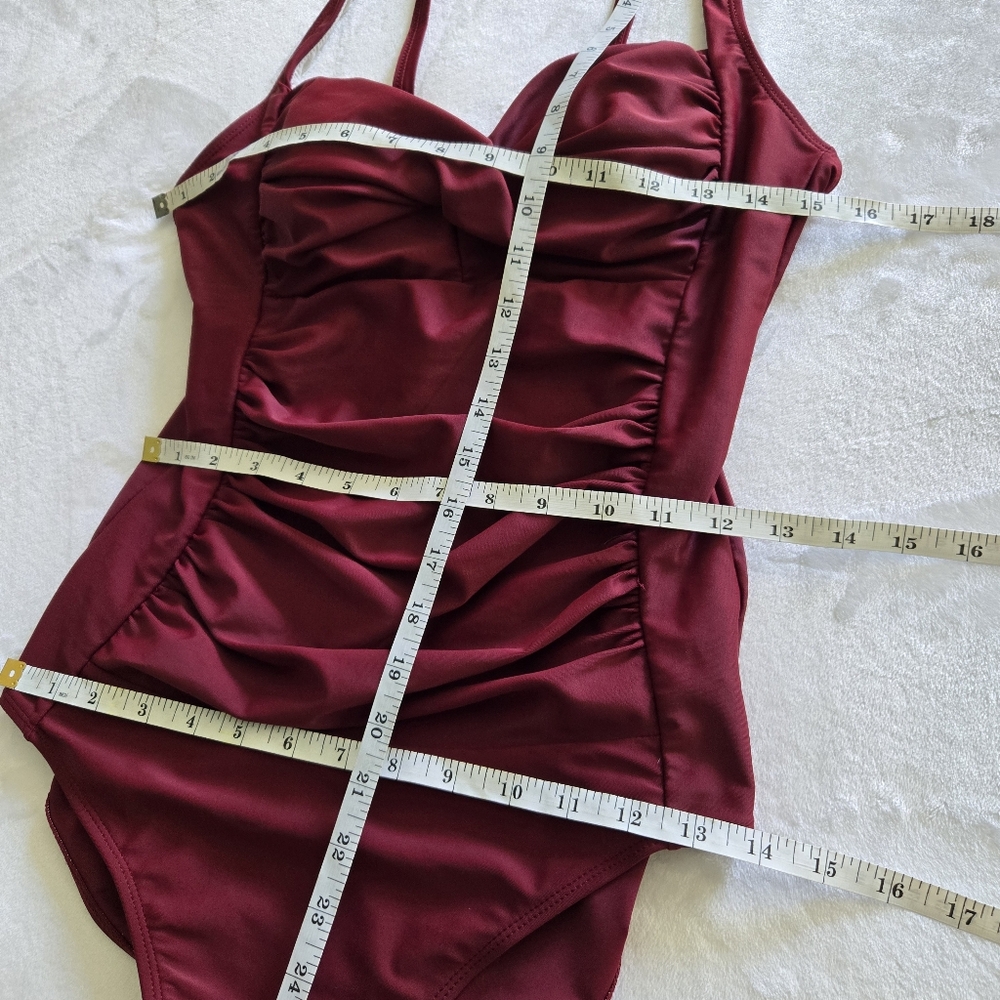 Ekouaer Maroon One Piece Runched Front Bathing Swim Suit Medium - Picture 9 of 9